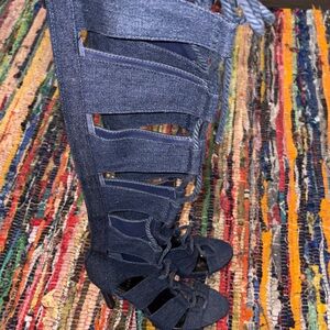 🍒NWOB Denim Lace-Up Gladiator Heeled Sandals🍒